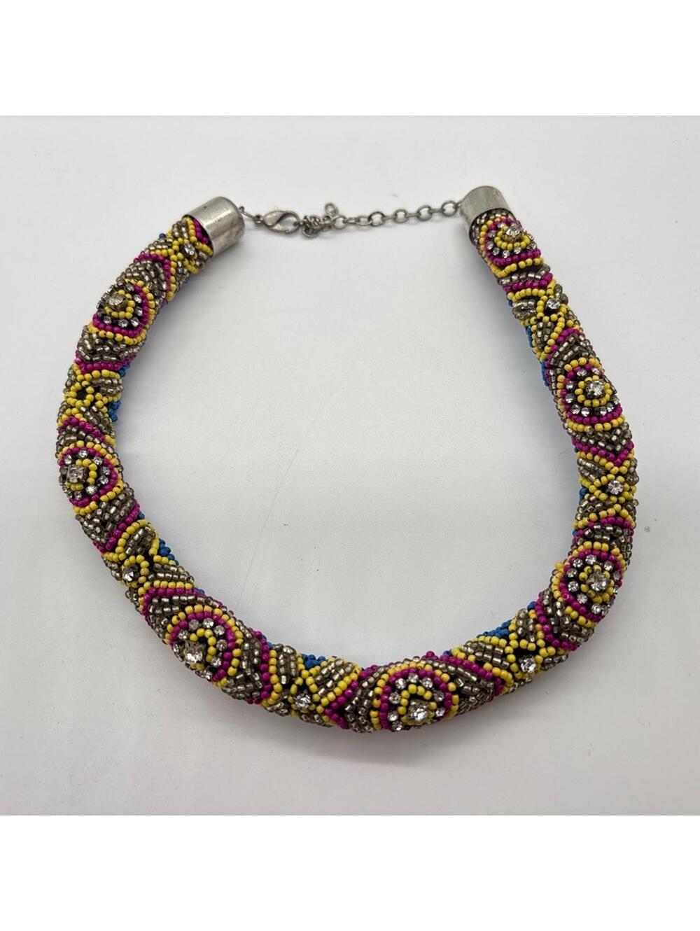 Beaded Rope Neck Choker Necklace Floral Beads Rhinestones
